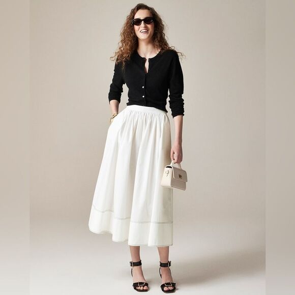 NWT J CREW Contrast-stitch midi skirt in cotton poplin in dark navy - Picture 5 of 9